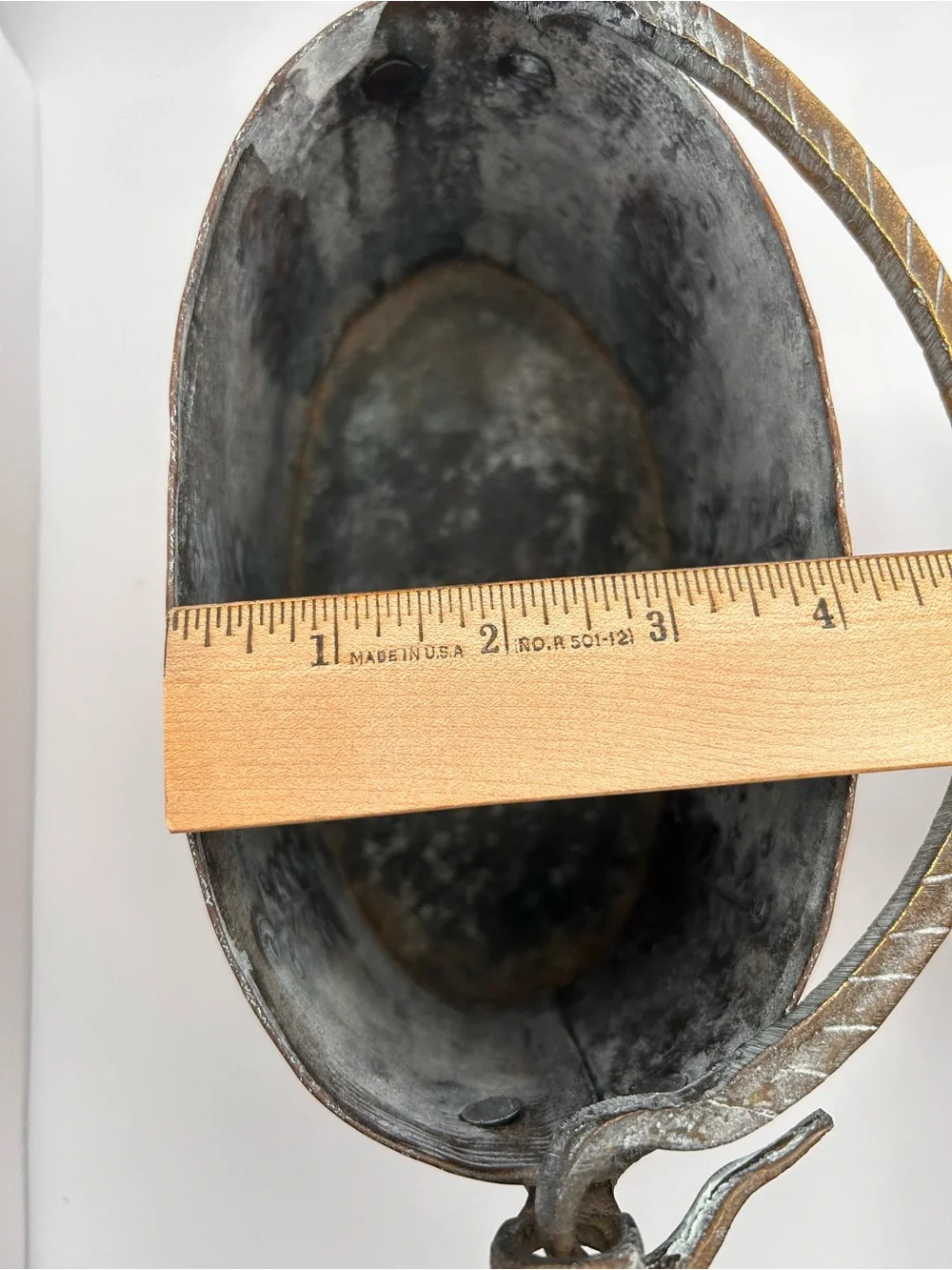 Vintage Brass Copper Handle Pot Engraved Beautiful Patina